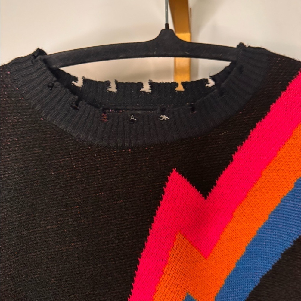 Black Sweater with Multicolor Pattern - Picture 3 of 5